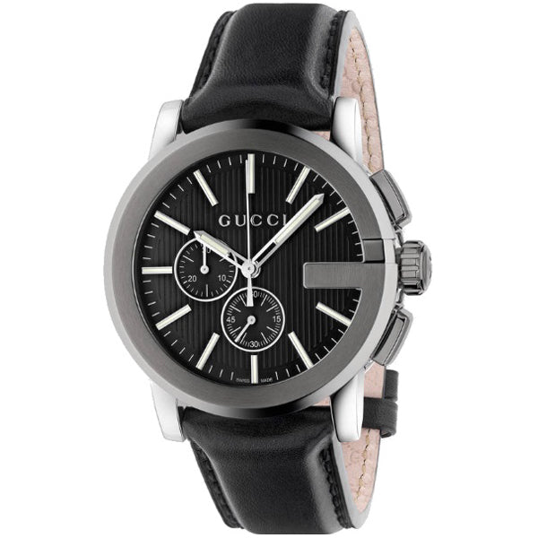 Gucci Men’s Swiss Made Quartz Leather Strap Black Dial 44mm Watch YA101205