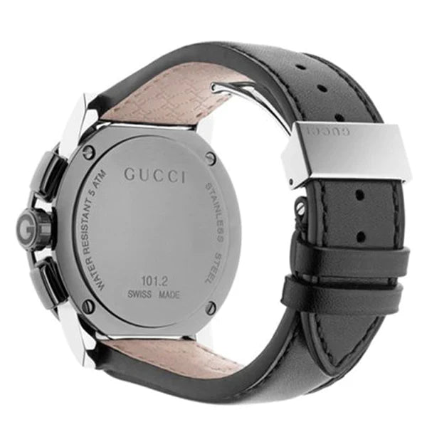 Gucci Men’s Swiss Made Quartz Leather Strap Black Dial 44mm Watch YA101205