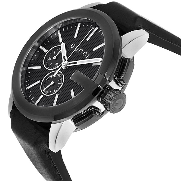 Gucci Men’s Swiss Made Quartz Leather Strap Black Dial 44mm Watch YA101205