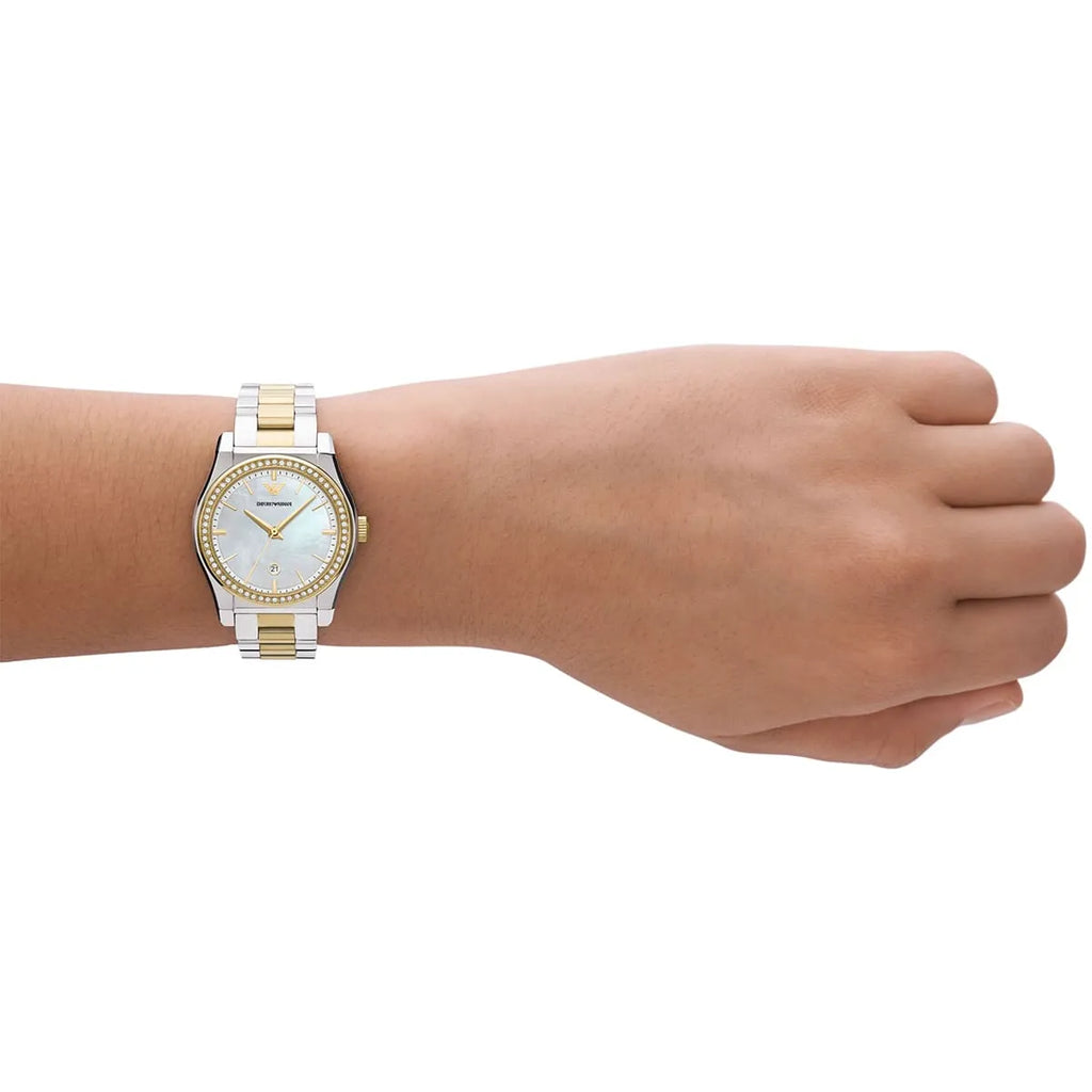 Emporio Armani Women’s Quartz Two-Tone Stainless Steel Mother Of Pearl Dial 32mm Watch AR 11559 - twentyfour