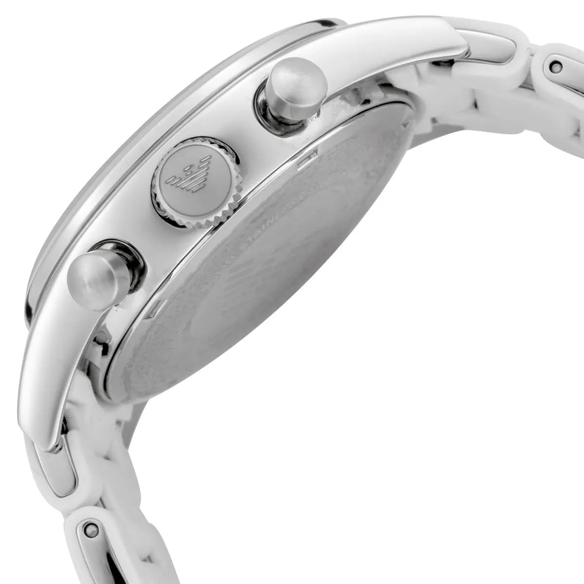 Emporio Armani Women’s | Chronograph Quartz White Silicone & Stainless Steel Chain White Dial 39mm AR5867 - twentyfour