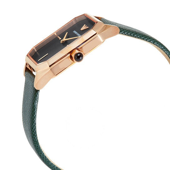Emporio Armani Women’s Quartz Green Leather Strap Black Mother of Pearl Dial 24mm Watch AR 11149 - twentyfour