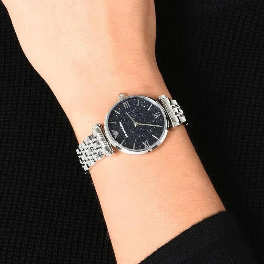 Emporio Armani Women’s Analog Stainless Steel Dark Blue Dial 32mm Watch AR11091 - twentyfour