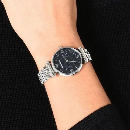 Emporio Armani Women’s Analog Stainless Steel Dark Blue Dial 32mm Watch AR11091 - twentyfour