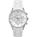 Emporio Armani Women’s | Chronograph Quartz White Silicone & Stainless Steel Chain White Dial 39mm AR5867 - twentyfour
