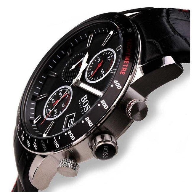 Hugo Boss Men’s Quartz Leather Strap Black Dial 44mm 1513390